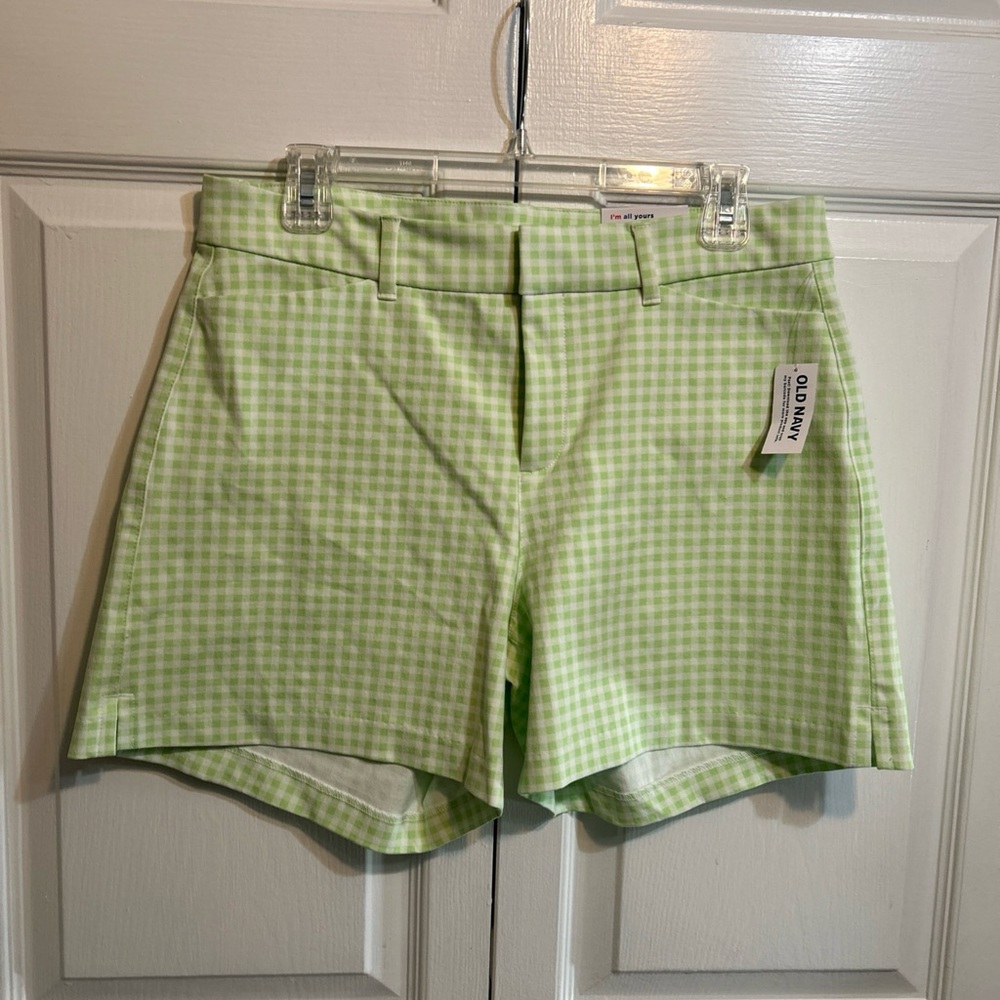 NWT Old Navy Pixie Shorts Size 10 Chino Flat Front Lime /White Check